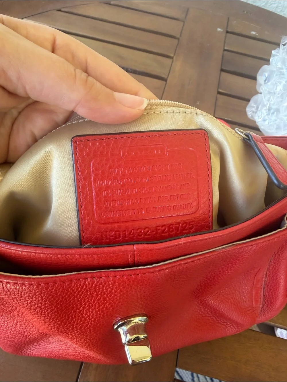 Coach Red Pebbled Leather Crossbody with Turnlock